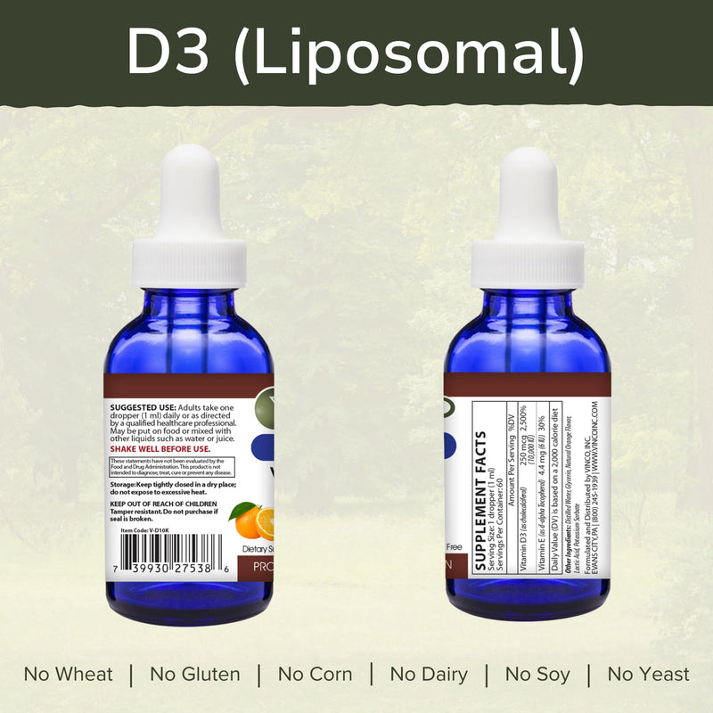 Vinco Inc - Liposomal Vitamin D3 Support Daily Supplement | 60 ml (60 Servings) | Maintain Strong Bones | Immune Resilience & Mood Balance | Gluten Free & Vegetarian
