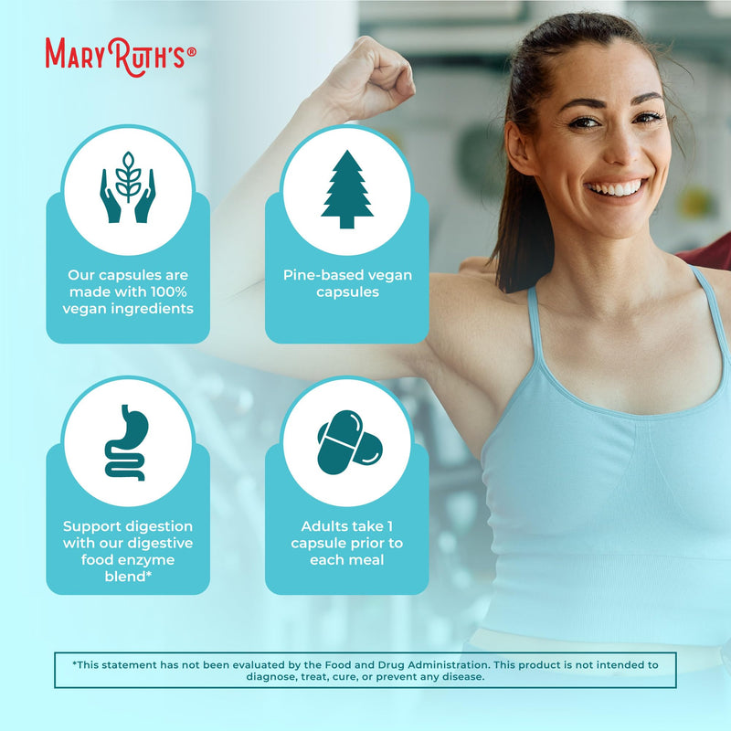 MARYRUTH'S Digestive Food Enzymes for Digestive Support, 60 Capsules | Digestive Support, Occasional Gas & Bloating Relief, Over 12 Enzymes, Alpha-Galactosidase, Beta-Glucanase, Protease