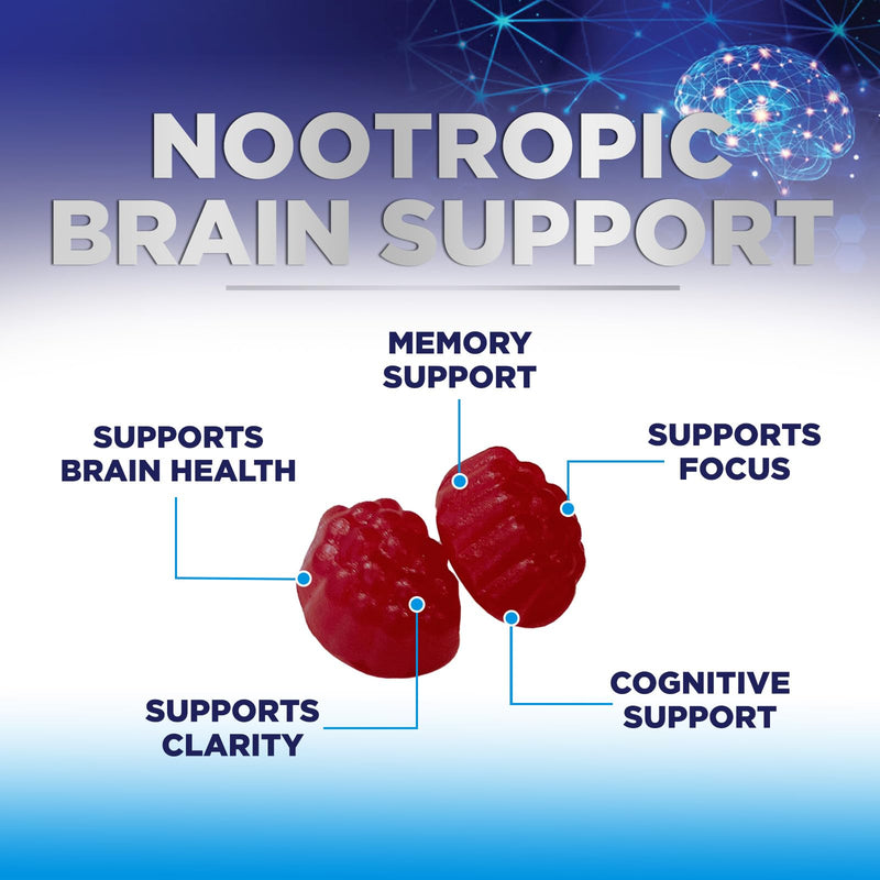 Brain Supplements For Memory & Focus Gummies - Natural Nootropics Support for Concentration Alertness & Clarity Support - 3X Strength Brain Health Vitamins with B6 B12, Phosphatidylserine - 60 Gummies 60 Count (Pack of 1)