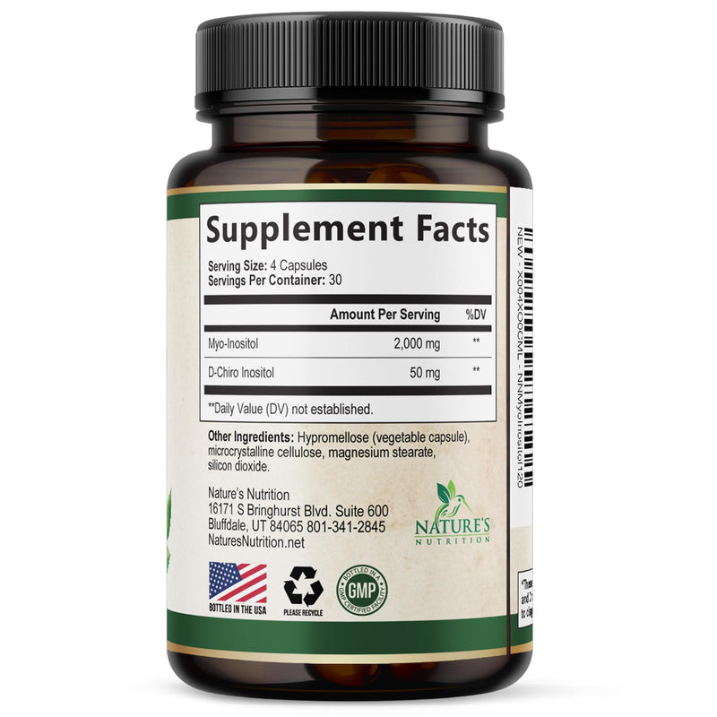 Myo-Inositol 2000mg Per Serving With D-Chiro - Optimal Ratio for Ovarian Support, Vegan Myo & D Chiro Supplement for Women's Natural Balance and Hormone Support, Vitamin B8, Non-GMO - 120 Capsules 120 Count (Pack of 1)