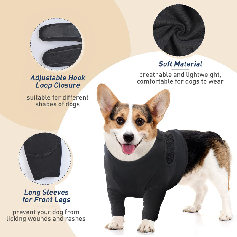 IECOii Adjustable Front Leg Sleeves for Dogs, Post-Surgery Dog Bodysuit for Small Dogs, Puppy Dog Onesie to Prevent Licking, Alternative Recovery Suit for Dogs, Black-S S(Chest Girth:14.17"-17.32") Black - BeesActive Australia