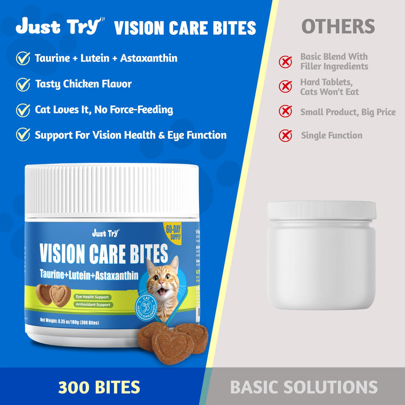 Just Try 300 Bites Vision Care Bites with Taurine For Cats Healthy Cat Treats - Support Eye Health & Vision Function - Cat Supplements 6.35 oz