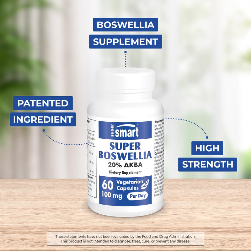 Supersmart - Super Boswellia Extract 100mg per Day (Patented & High Strength) - ApresFlex Boswellia Serrata Supplement - 20% AKBA | Non-GMO & Gluten Free - 60 Vegetarian Capsules - BeesActive Australia