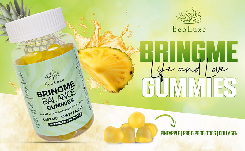 BRINGME Balance Pre & Probiotic Gummies – Pineapple, Collagen, Pre & Prebiotics for pH Balance, Gut & Skin Health, Digestive Wellness, and Natural Odor Control – Low Sugar, 90 Count
