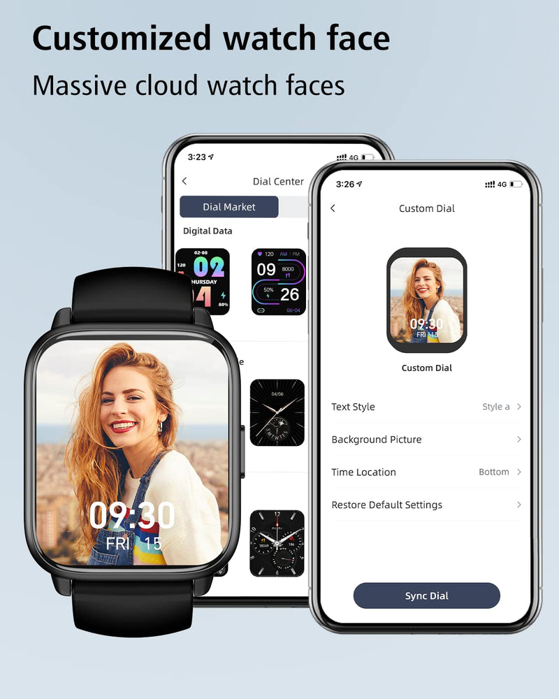 RUIMEN Smart Watches for Men Women (Answer/Make Calls), 1.8" Smartwatch for iOS/Android Phones, Fitness Tracker Watch with Heart Rate/Sleep Monitor Pedometer Waterproof (2 Bands Included), Black - BeesActive Australia