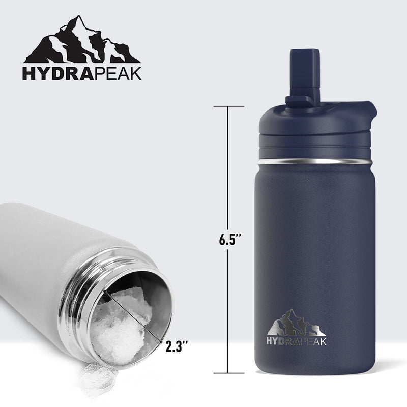 Hydrapeak Mini 14oz Kids Water Bottle with Straw Lid, Stainless Steel Double Wall Insulated Water Bottle for Kids | Leak-Proof and Spill-Proof Kids Water Bottle for School, 24 Hours Cold (Navy) Navy - BeesActive Australia