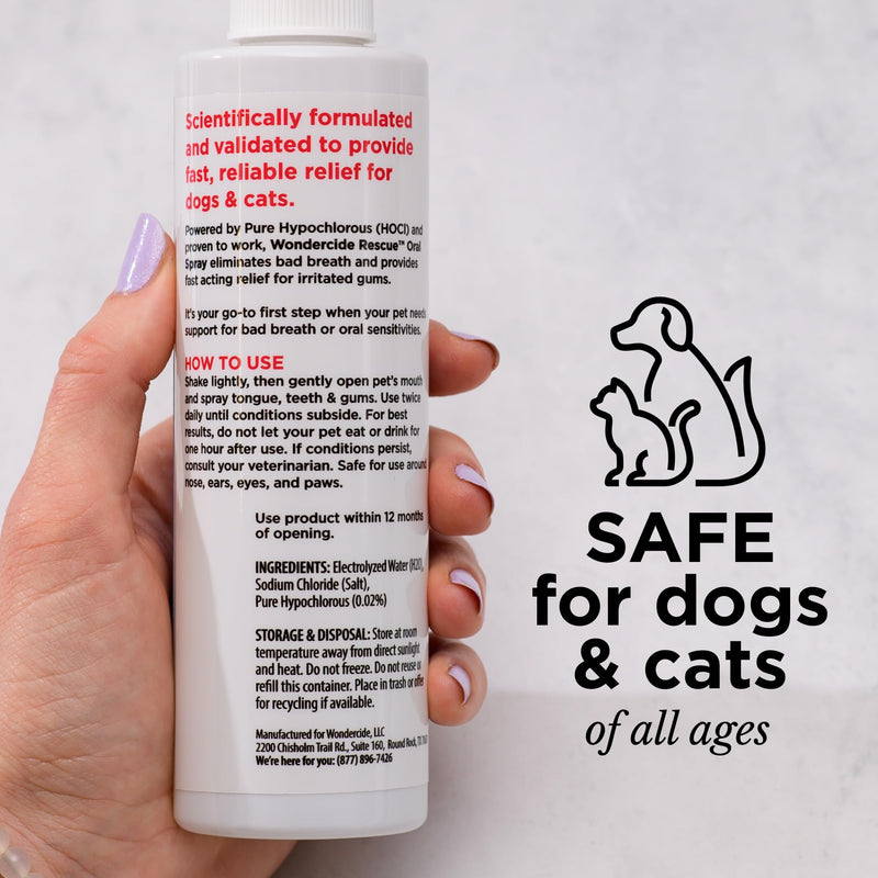 Wondercide Rescue - Oral Spray for Dogs and Cats – Freshens Breath, Soothes Gums, Alcohol Free Daily Dental Care with Pure Hypochlorous – 8.5 oz