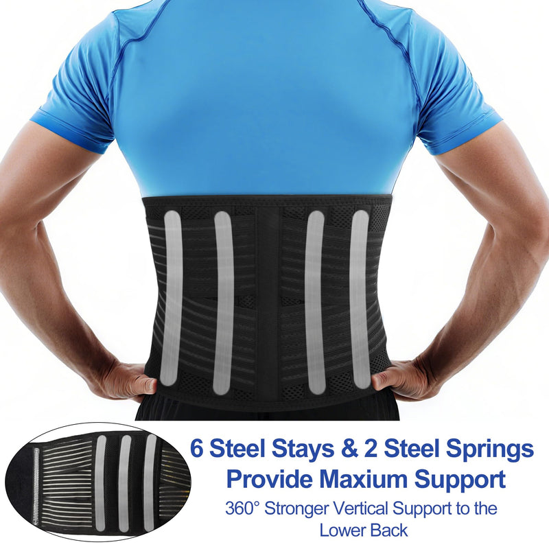 Back Brace for Lower Back Pain Relief – Lumbar Support Belt for Men Women, 8X Ergonomic Support with Curved Steel Stays for Herniated Disc, Sciatica, Strains, Breathable, L 39.5"-44" - BeesActive Australia