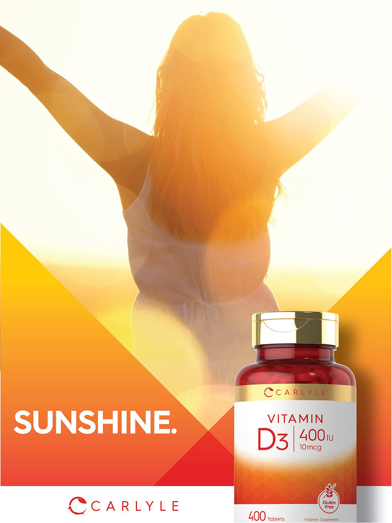 Carlyle Vitamin D3 400iu (10mcg) | 400 Tablets | Value Size | Vegetarian, Non-GMO, and Gluten Free Formula | Vitamin D Supplement