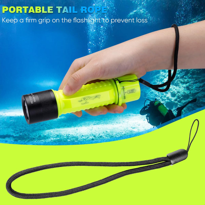 2 Pack IPX8 Waterproof Diving Flashlight Rechargeable Scuba Dive Light with 3 Modes for Scuba Diving, Snorkeling, Fishing, Emergency for Divers, Outdoor Enthusiasts Black