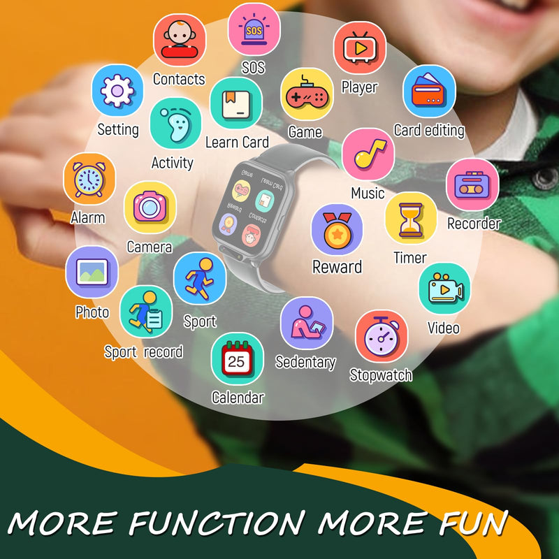 Smart Watch for Kids, 1.85" Fitness Tracker with Heart Rate, Sleep Monitor, IP68 Waterproof Smartwatches with Video Music, Pedometer, Game, NO APP/Phone, Gift for Boys Girls. (Classic, Black) Classic