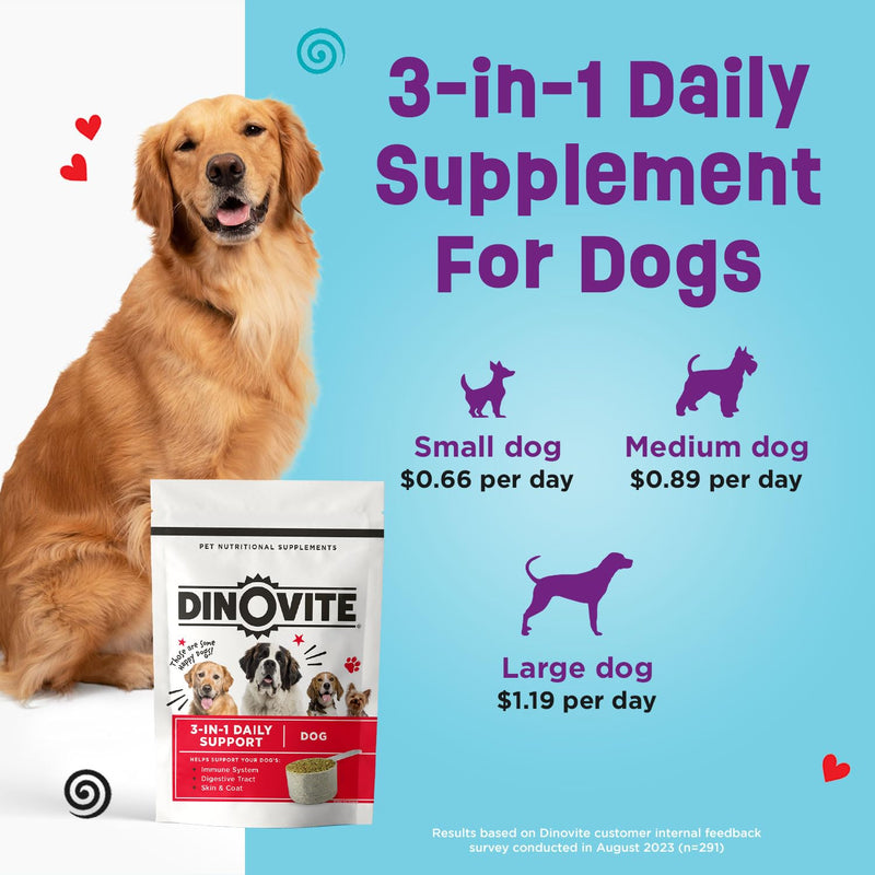 Dinovite Probiotics for Dogs, Probiotic Powder Food Topper for Medium Dogs (18-45 lb), Daily Digestive Health & Skin Support with Omega-3s, 30 Servings Medium Dogs (18-45 lbs) 30 Day Supply