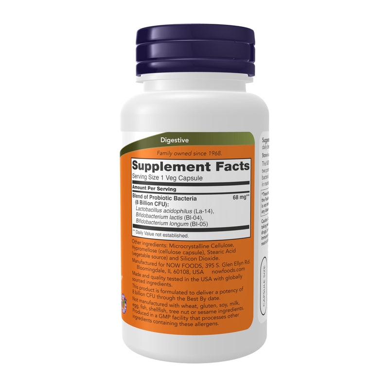 NOW Foods Supplements, 8 Billion Acidophilus & Bifidus, Dairy, Soy and Gluten Free, Strain Verified, 120 Veg Capsules 120 Count (Pack of 1)