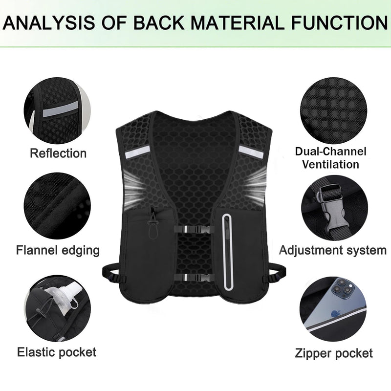 Running Vest for Men Women, Adjustable Running Hydration Vest with 500ml Soft Water Bottle, Water Backpack with Phone Holder