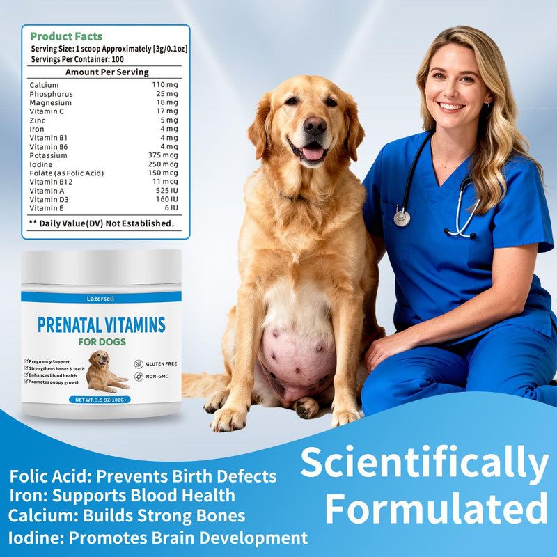 Prenatal Vitamins for Dogs - Aids Healthy Gestation, Puppy Development & Milk Production - Packed with Folic Acid, Calcium, Iron & Key Vitamins - Ideal for Pregnant and Nursing Canines