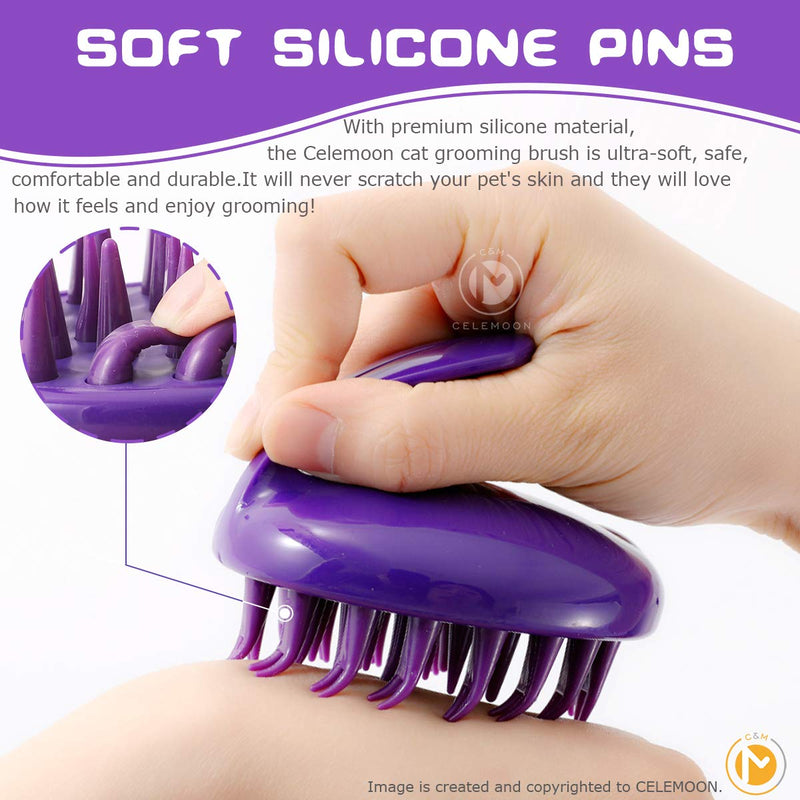 Cat Brush with Soft Rubber Pins, Washable Silicone Pet Brushes for Indoor Cats Grooming Shedding Massage Bath, No Scratching Removes Hair Mats Tangles and Loose Fur for Short to Long Haired Purple - BeesActive Australia