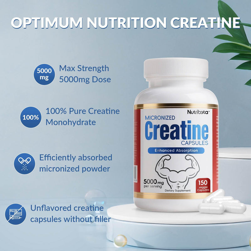 Micronized Creatine Monohydrate Capsules -5000mg per Serving with Vitamin B12 for Women & Men- Easy to Swallow, Vegan, Gluten Free,150 Count