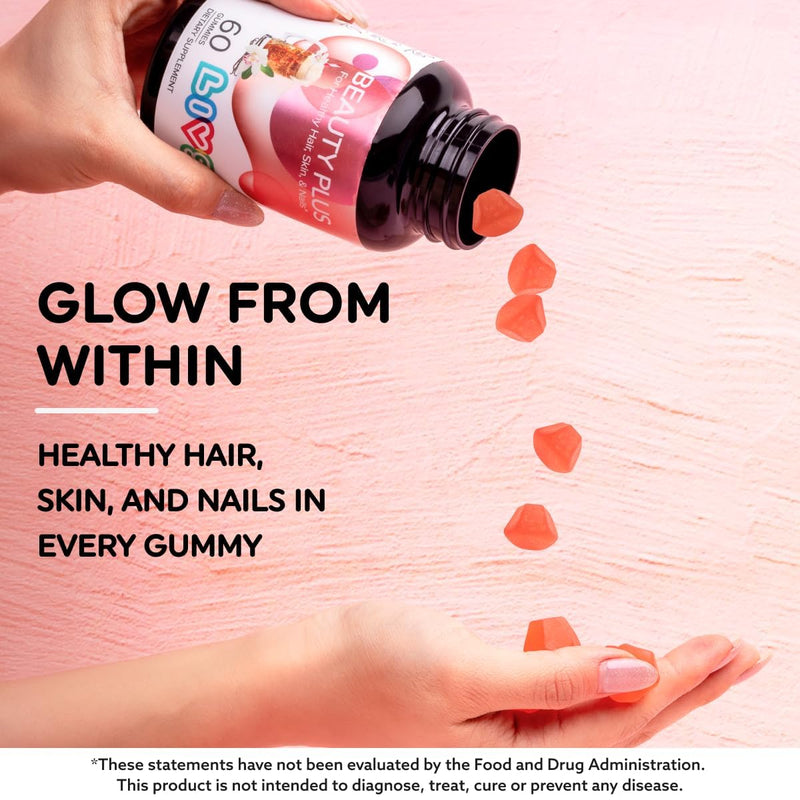 LIVS Beauty Plus Gummy Vitamins - Biotin Gummies for Hair, Skin and Nails | Natural, Gluten-Free, Non-GMO Beauty Supplement with Vitamin A, C, E, B12, D2, Zinc & More - Cream Soda Flavor - 60 Ct Pack of 1