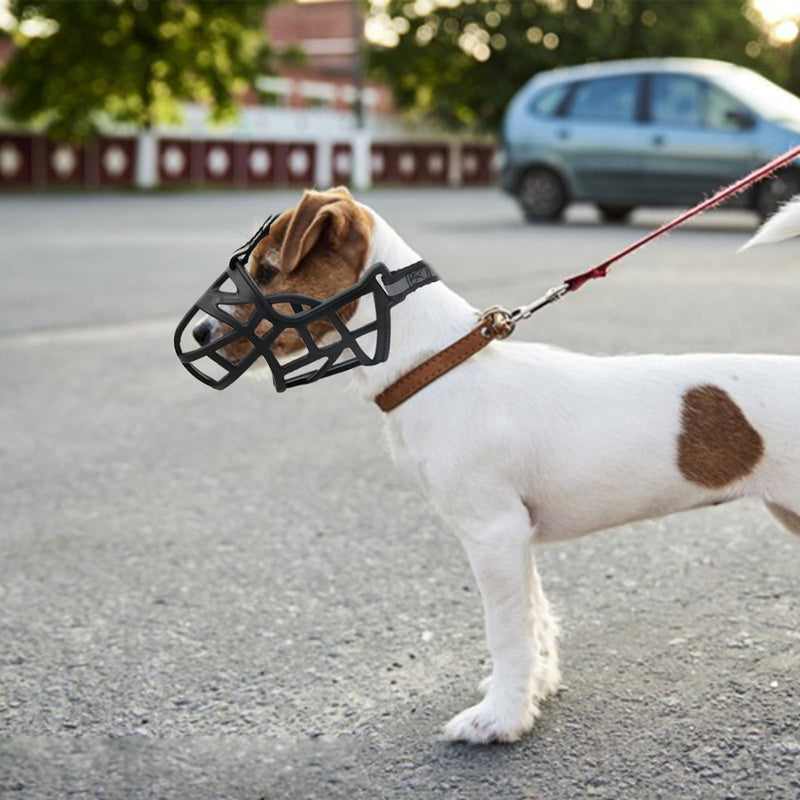 Shengxi Basket Muzzle for Dogs with Adjustable Straps Soft Rubber Basket Dog Muzzle with Reflective Strips Breathable Muzzle Dog Prevents Barking Biting and Chewing (2) 2 - BeesActive Australia