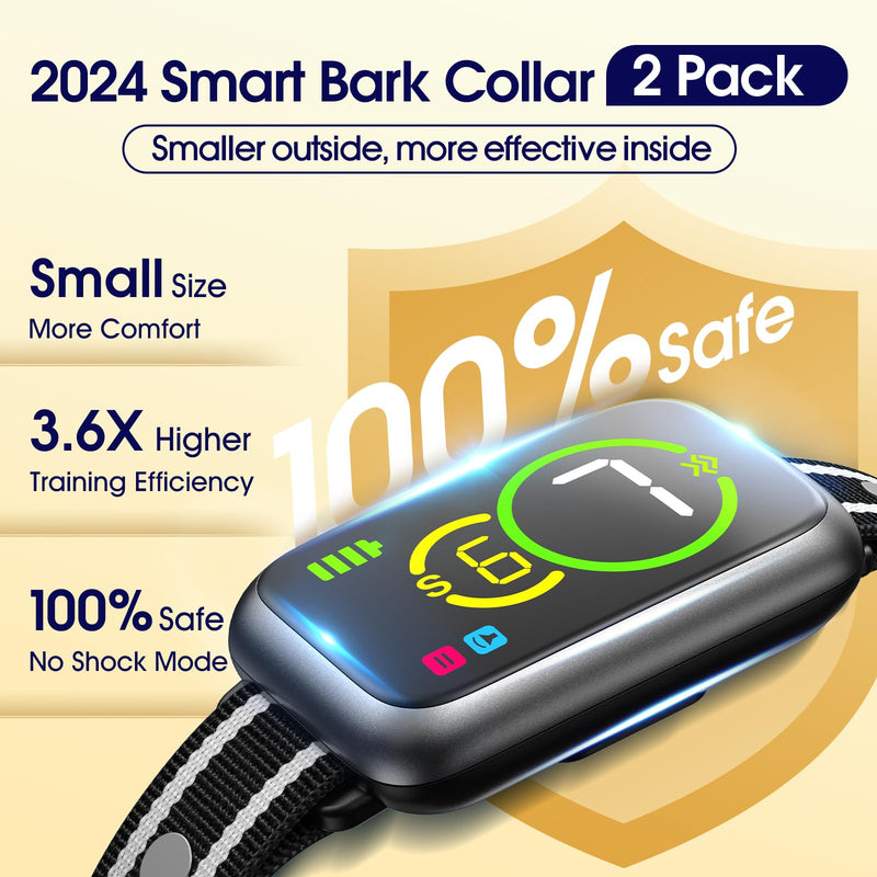 Dog Bark Collar 2 Pack, Smart Bark Collar for Small Medium Large Dogs, Safe & Humane Dog Barking Collar, Automatic Anti Bark Collar with Adjustable Beep Vibration Modes and 7 Sensitivity，Black Black - BeesActive Australia