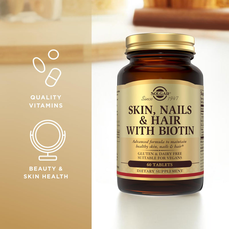Solgar Skin, Nails & Hair with Biotin - 60 Tablets - with Vitamin C to Promote Healthy Collagen Production - 30 Servings
