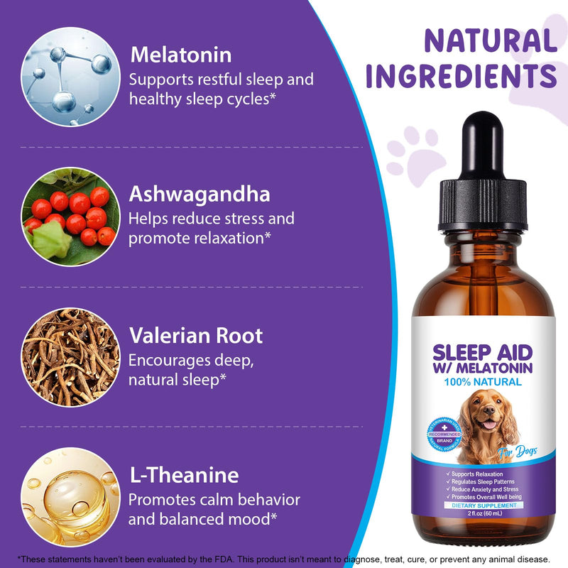 Melatonin Drops for Dogs, Sleep Aid Drops for Dogs Supports Dog Sleep, Dog Anxiety Relief - Pet Supplies Liquid Vitamins for Dogs, Bacon Flavour - 2 Fl Oz / 60mlg, Bacon Flavour - 60 ml/2 fl oz