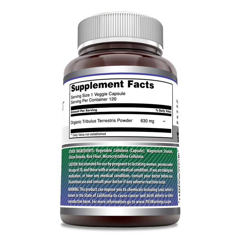 Amazing Formulas Organic Tribulus Terrestris Extract Supplement | 630 Mg Per Serving | 120 Veggie Capsules | Non-GMO | Gluten-Free | Made in USA - BeesActive Australia