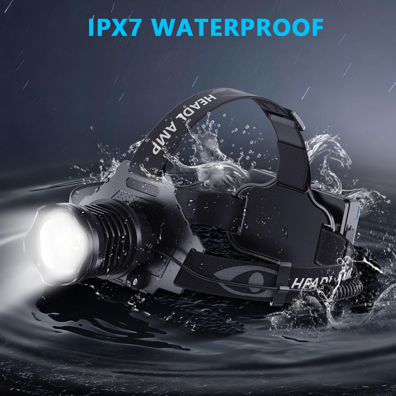 AMAKER LED Rechargeable Headlamp, High Lumens Super Bright with 5 Modes & IPX7 Level Waterproof USB Rechargeable Zoom Headlamp, 90° Adjustable for Outdoor Camping, Running, Cycling, Climbing MR-AG