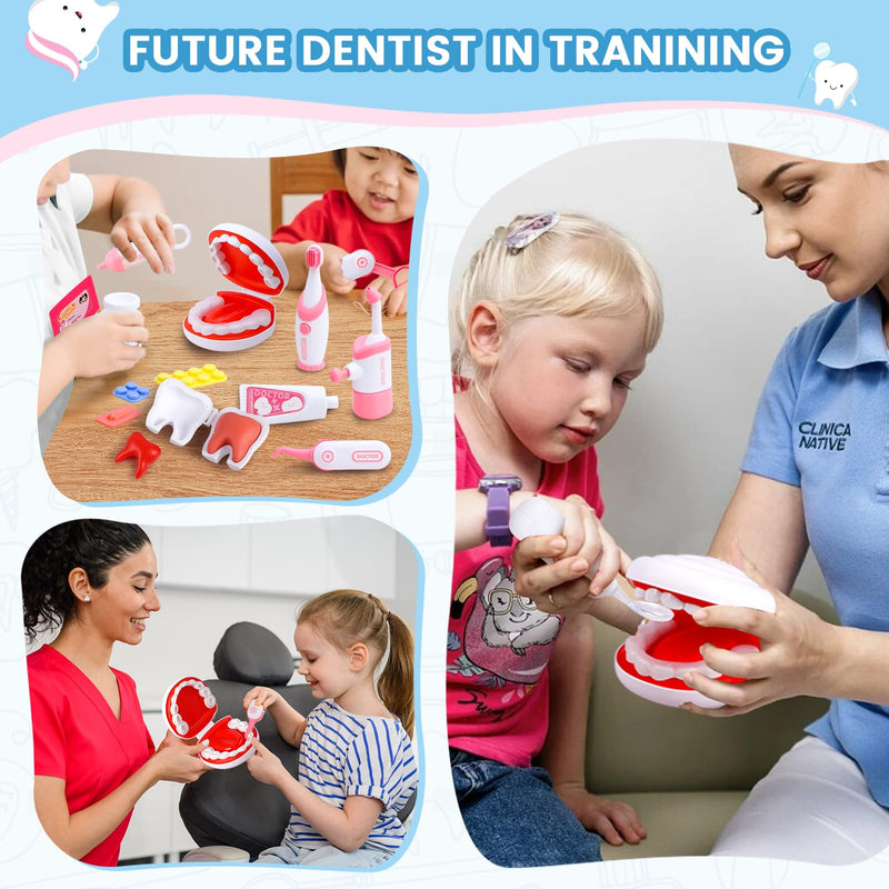 Dentist Play Set for Kids Ages 3-8, 26PCS Realistic Pretend Dental Toy Kit with Teeth Cleaning Tools, Doctor Costume & Learning Guide. STEM Educational Toys, Toddler Medical Kit for Boys & Girls Gifts Dentist Kit - BeesActive Australia
