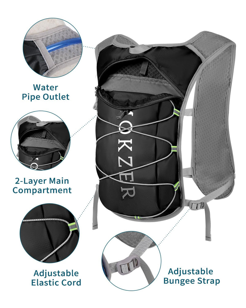 Running Hydration Vest with a 2L Water Bladder, Hydration Pack Lightweight Water Backpack for Running Hiking Cycling Marathon Trail for Men Women Black (5L) - With a 2L Water Bladder 5L