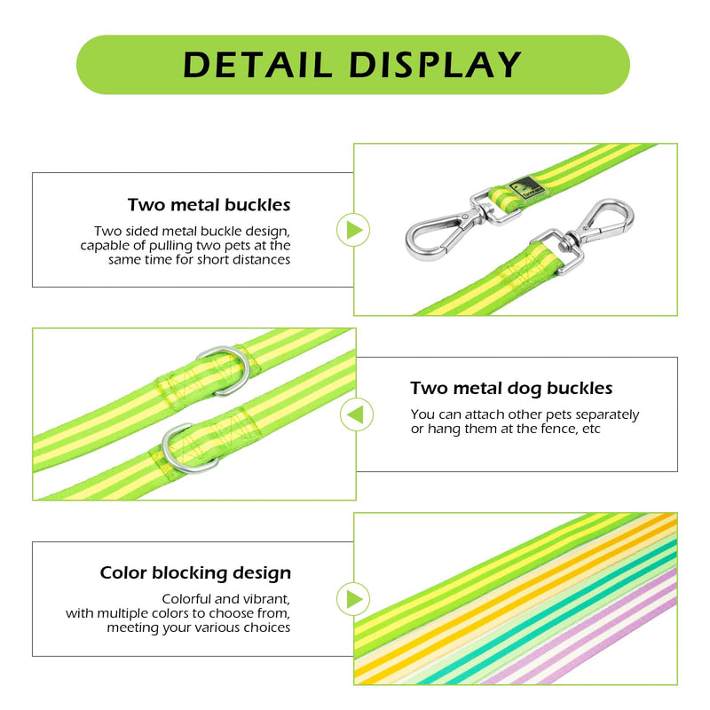 Purple Double Dog Leash, Heavy Duty Long Leash for Dogs Training Easy Puppy Leads for Walking Hands Free Metal Hook Dog Lead (5FT 59IN) S(150CM) purple - BeesActive Australia