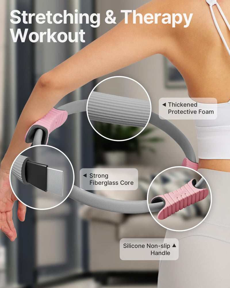 YOTTOY Pilates Ring,15 Inch Magic Circle Ring for Women Thighs,Core and Arms,Exercise Ring Pilates Equipment for Home Workout & Yoga Equipment 15 Inch Grey - BeesActive Australia
