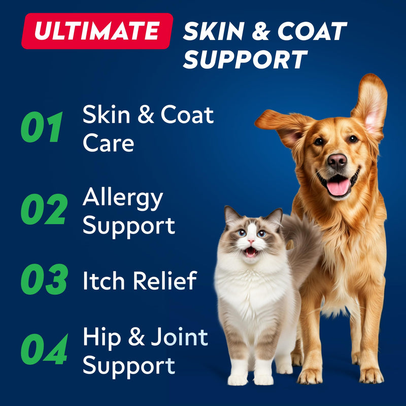 StrellaLab Salmon Oil + Calming Chews Bundle – Omega 3 for Skin, Coat & Itch Relief + Hemp & Melatonin for Stress, Anxiety & Sleep Support – EPA+DHA – 8 Fl Oz Liquid + 120 Chews – Made in USA