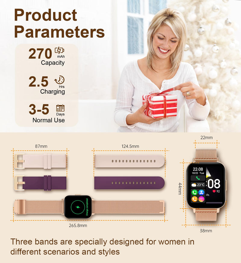 Iaret Smart Watch (Answer/Make Calls), 1.85" Smart Watches for Women with 100 Sports Modes, Fitness Tracker Heart Rate Sleep Monitor Pedometer Calories, Waterproof Fitness Watch for Android iPhone Rose Gold + Burgundy & Pink - BeesActive Australia