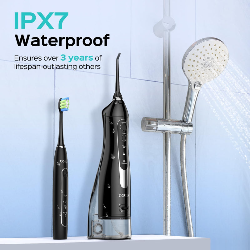 COSLUS C20 & C41 Portable Water Flosser with Electric Toothbrush Combo: 2-in-1 Oral Clean Kit for Teeth, Braces, Gums Care - Brushing & Flossing for Adults, Family, Travel Use, BPA-Free, Black - BeesActive Australia