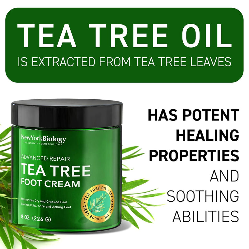 New York Biology Tea Tree Oil Foot Cream for Dry Cracked Feet, Athletes Foot, Nail Fungus, Jock Itch, Ringworm, Cracked Heels and Itchy Skin - Foot Cream - 8 oz - Pack of 2 Tea Tree Oil - 8.00 Ounce (Pack of 2) 8.00 Ounce (Pack of 2)