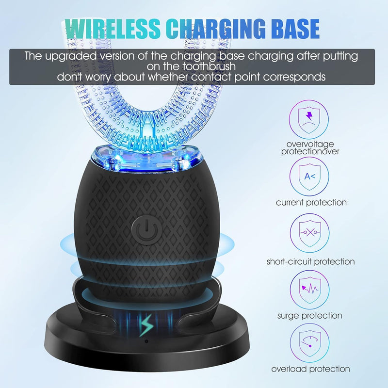 Ultrasonic Automatic Toothbrush, Mayeec 360 AutoToothbrush for Adult, 360° Auto Toothbrush Electric Teeth whitening Brush 360 Sonic Toothbrush for Adult with Timer & Wireless Charging (Black) Black - BeesActive Australia
