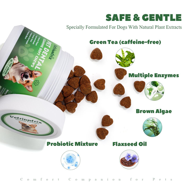 Dog Teeth Cleaning Chews, Dog Dental Chews for Plaque & Tartar Control with Natural Enzymes, Dental Care for Dogs with Probiotic, Fresh Breath for Small Medium Large Dogs
