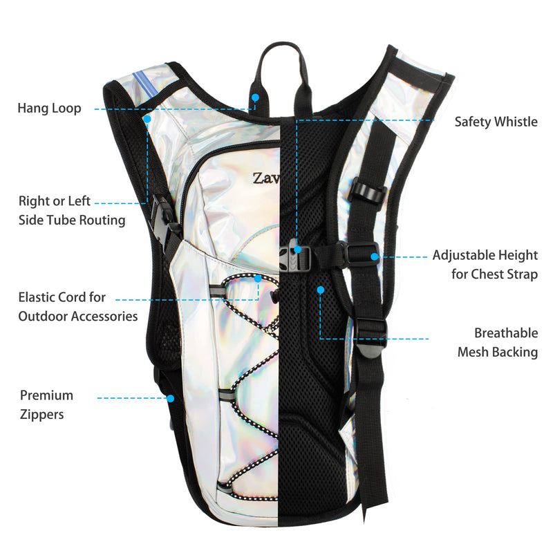 Reflective Hydration Backpack, Hydration Pack - Water Backpack with 2L/3L Hydration Bladder, Essential for Festivals - Rave Hydration Pack for Hiking, Running, Cycling, and Festivals Pearl White 2L Bladder