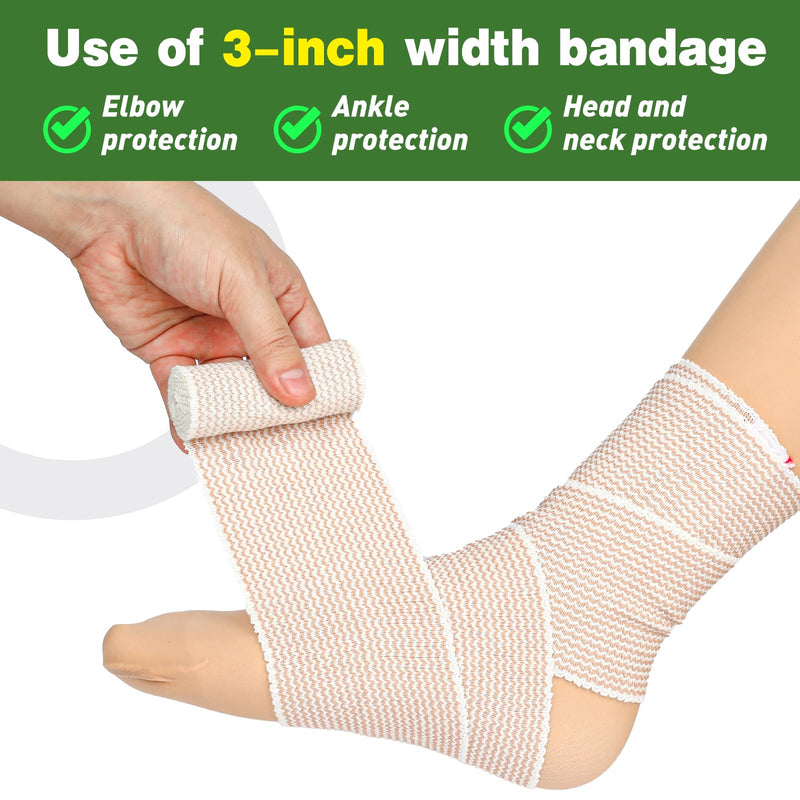 AZEN Premium 10 Pack Elastic Bandage Wrap 3 Inch, Compression Wrap Bandage for Legs, Ankle, Knee, Tummy, Body, Lymphedema Wraps for Legs, Latex-Free B-10p(3in)