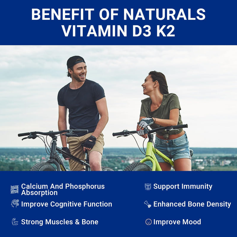 Vitamin D3 K2 Gummies, Vitamin D3 10000iu & Vitamin K2(MK7) 200mcg | Calcium, Magnesium, Vitamin B12 for Bone Muscle Teeth Immune, Vegan, Sugar-Free