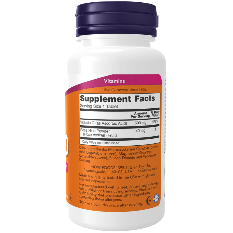 NOW Foods Supplements, Vitamin C-500 with Rose Hips, Antioxidant Protection*, 100 Tablets 100 Count (Pack of 1)