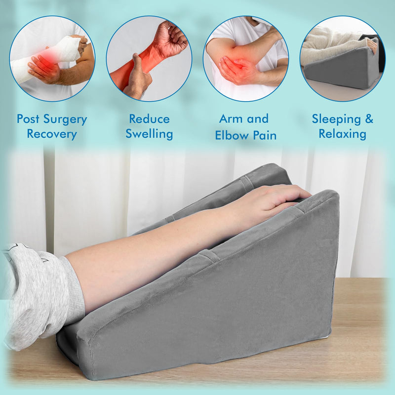 Arm Elevation Pillow with 2 Pockets, Arm Wedge Elevation Pillow Excellent, Ergonomic Elbow Support Pillow for Sleeping Arm Pads Elbow Pillow with Removable Pillow Case-Gray