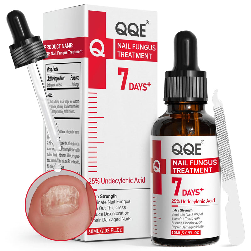 Nail Fungus Treatment Extra Strength - 25% Undecylenic Acid, Gentle Plant Formula for Fingernails, Treats Under & Around Nail, Treatment Discoloration, Repair Thick, Damaged Nails, 2.02Fl.oz 2.02 Fl Oz (Pack of 1)