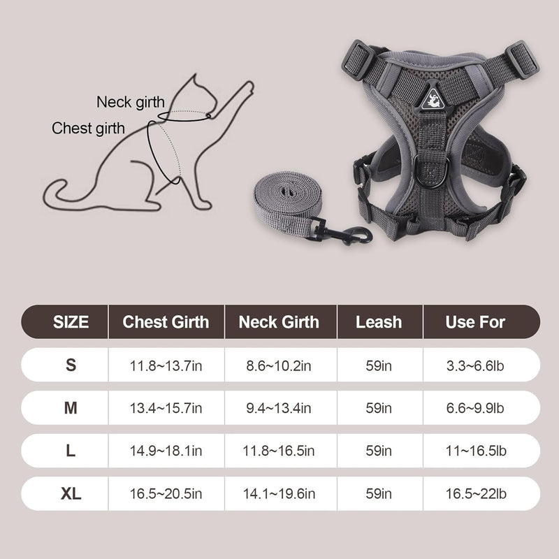 cat Chest Harness and Leash, Anti-Escape Adjustable Soft mesh cat Leash and Chest Harness Set for All Types of Cats cat Vests (Grey, 6.6-9.9lb) M:6.6-9.9lb grey - BeesActive Australia