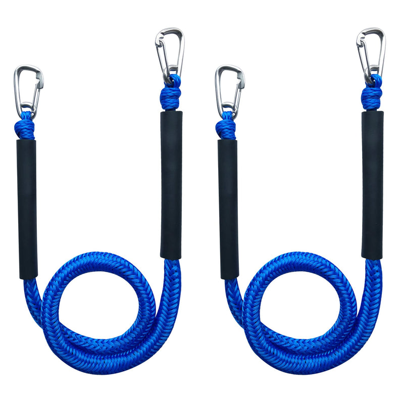 Bungee Boat Dock Line, Floatable Mooring Rope, Stretchable Docking String for Pontoon, Jet Ski, SeaDoo, WaveRunner, Kayak, Boat Accessories, 2 Stainless Steel Clips, 4-6FT, 4 Pack