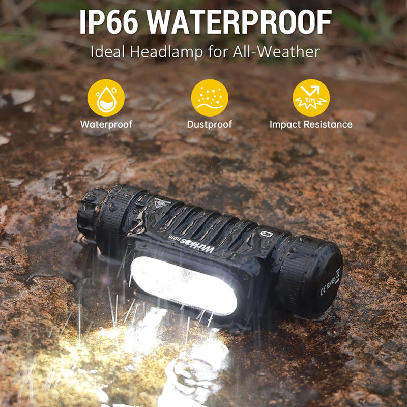 Wurkkos HD16 Headlamp Rechargeable 2500 Lumens, Powerful Light weight Head Flashlight with Throw White, Flood White Light and 660nm Red Light, IP66 Waterproof, USB-C Charging for Camping, Hiking, Work - BeesActive Australia