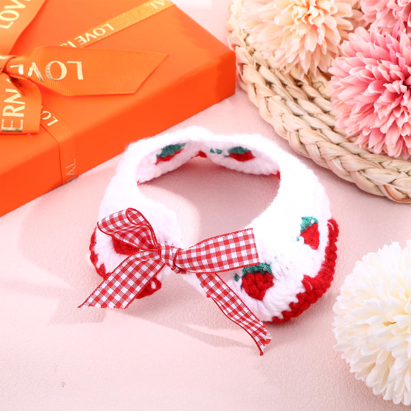 Cute Cat Collar, Cat Bandana, Strawberry Cat Collar with Bow Tie for Girl Cats Small Kitten Collar Cat Collar No Bell Cat Outfits for Female Cats Knitted Handmade Collar Breakaway for Cats, Small Dogs - BeesActive Australia