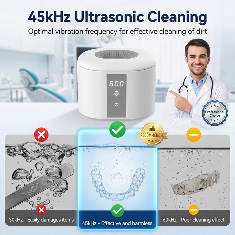 Dental Ultrasonic Retainer Cleaner Machine, 45kHz Ultrasonic Denture Cleaner with 200ML Capacity & 4 Modes for Dentures, Retainers, Mouth Guard, Toothbrush Heads, Jewelry-White White - BeesActive Australia