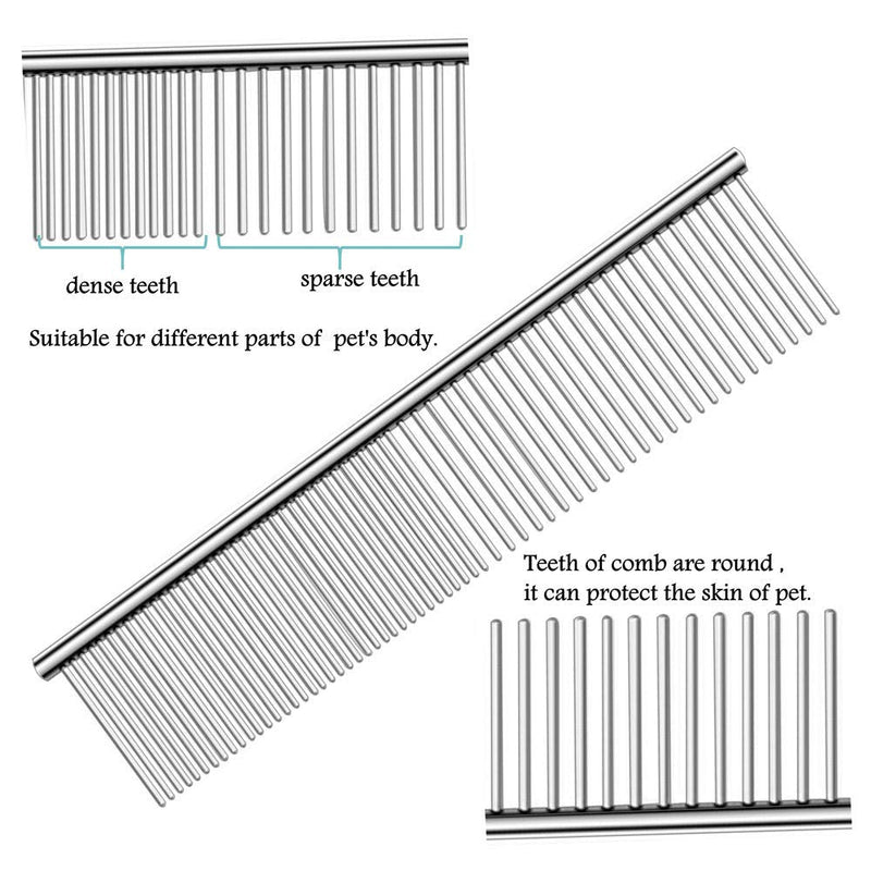 Metal Comb for Dogs, Metal Dog Combs, 2 Pack Cat Comb with Rounded Ends Stainless Steel Teeth, Professional Grooming Tool for Long and Short Matted Haired, Njiszhi 7.48IN*1.57IN - BeesActive Australia